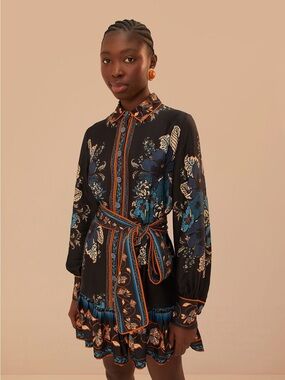 Farm Rio Black Blossom Tapestry Lenzing™ Ecovero™ Viscose Mini Dress